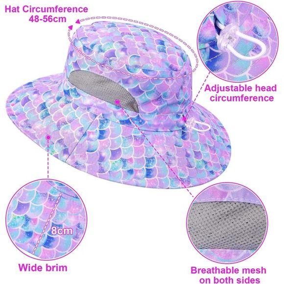 Kids Sun Hat Girls Bucket Hat Toddler Beach Blue - Picture 5 of 6